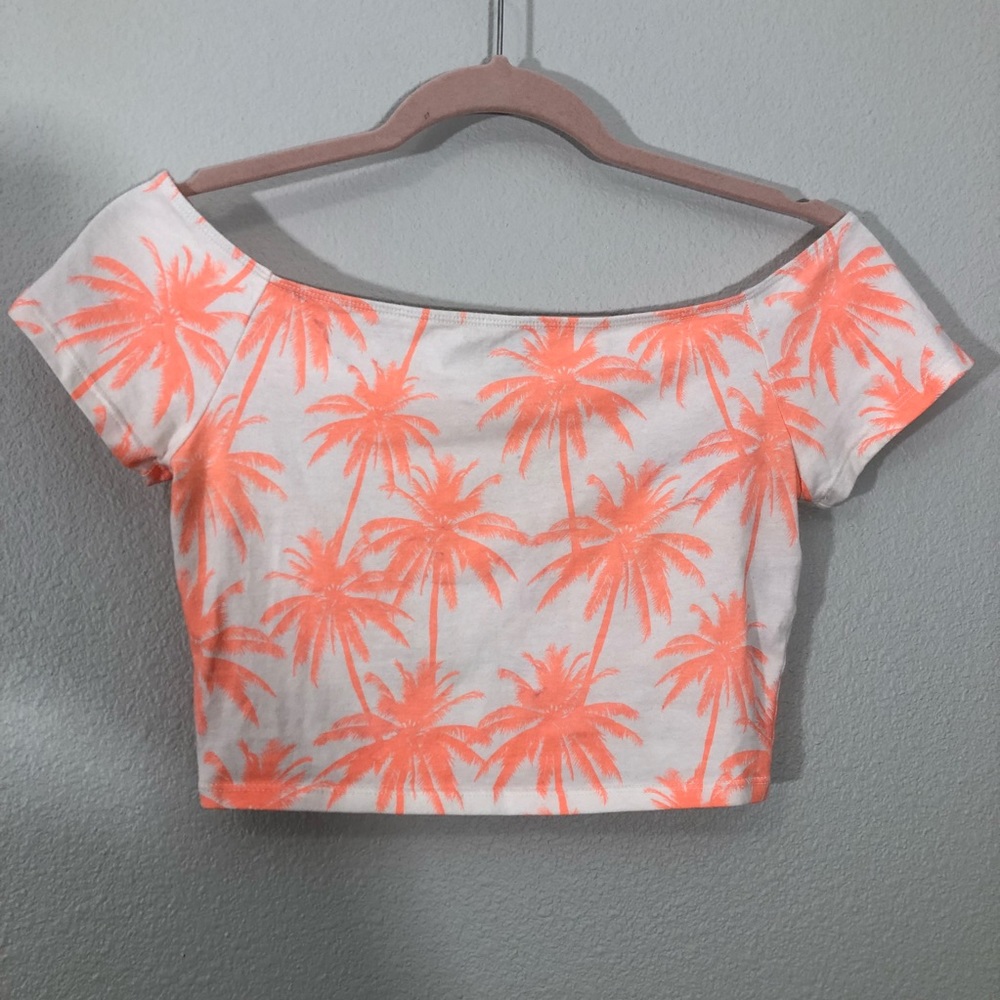Neon Orange Palm Trees Print Crop Top